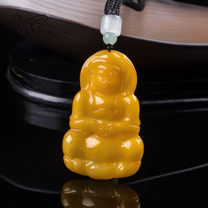 Necklace Pendant - Настоящий натуральный изумрудно-желтый нефритовый кулон с
