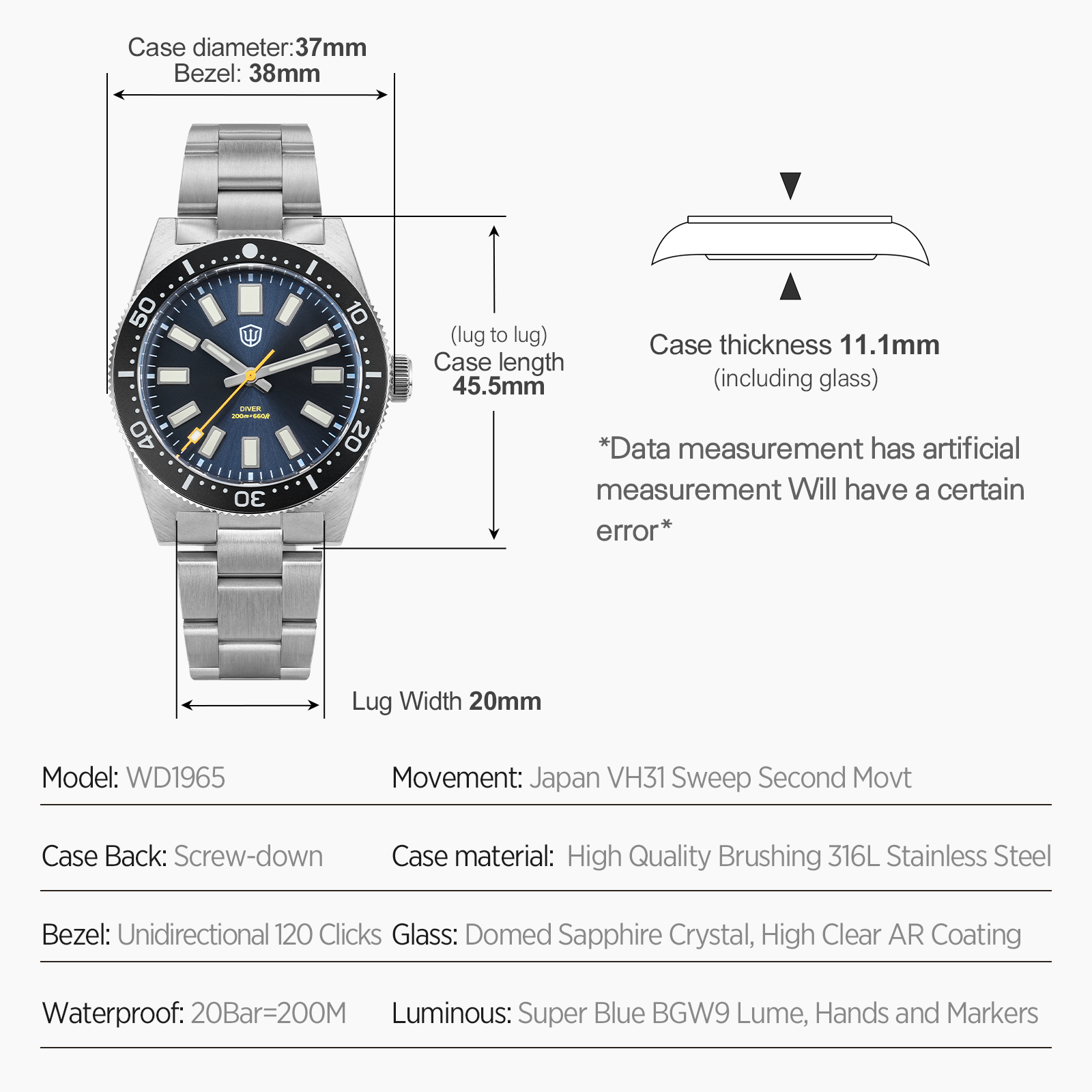 Мужские часы Watchdives 37 мм  – обзор и цена Jewelry Watch